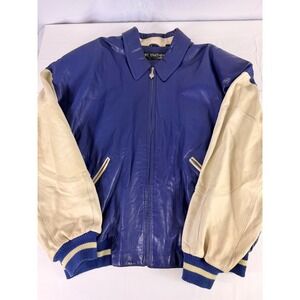 Pelle Pelle Marc Buchanan Leather Bomber Jacket 46 Blu/Cream Authentic Sport USA